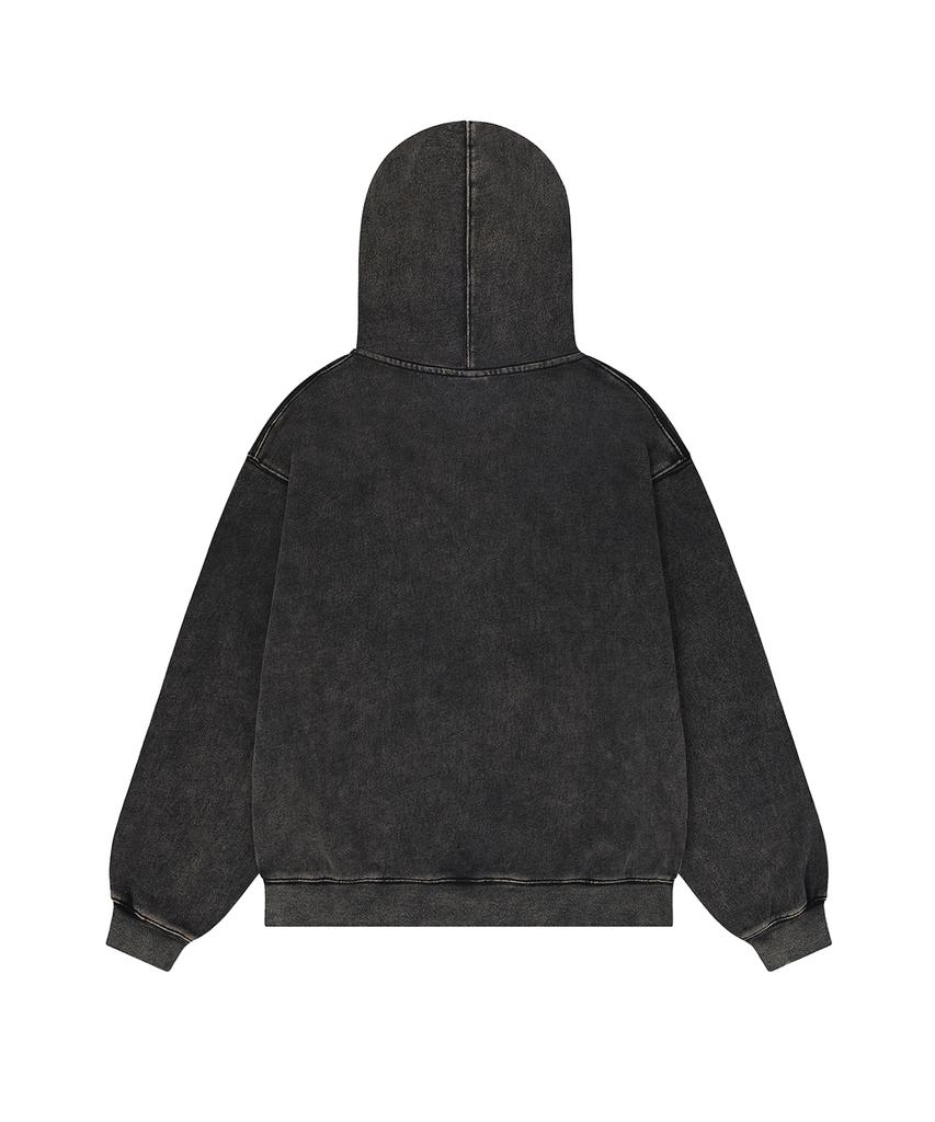 Openyard(Oy) Dyed Logo Patch Hoodie Zip Up - Black