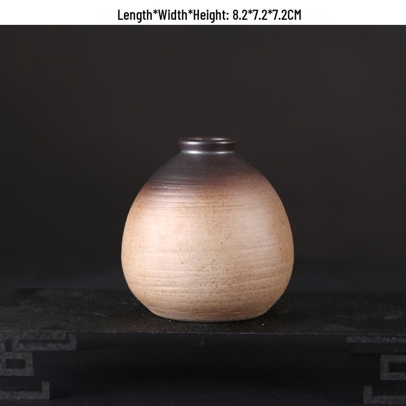 Zen Retro Ceramic Vase: Simple Antique Pottery for Dried Flowers, Small Table Ornament, or Hydroponic Plant Container for Living Room.