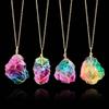 Fashion Retro Gold Color Chain Winding Wire Irregular Colorful Crystal Stone Pendant Necklace for Women Men Collar Chain Jewelry