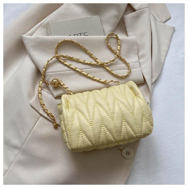 Faux Leather Quilted Chain Bag for Women, Minimalist Crossbody Square Purse, Soft Single Strap Shoulder Handbag KTB