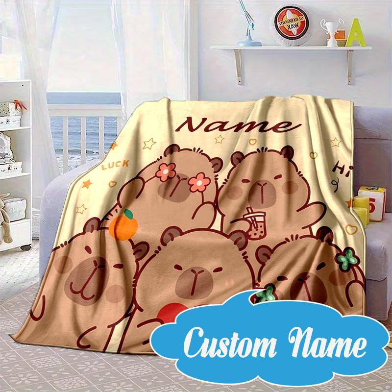 Custom Name Kapibala Blanket bed sofa Blanket Flannel Blanket for Camping, Hiking, Picnic Essentials,gift for Fan family
