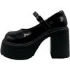 Versatile thick heel one-word buckle belt small leather shoes women's winter new platform retro British Mary Jane single shoes
