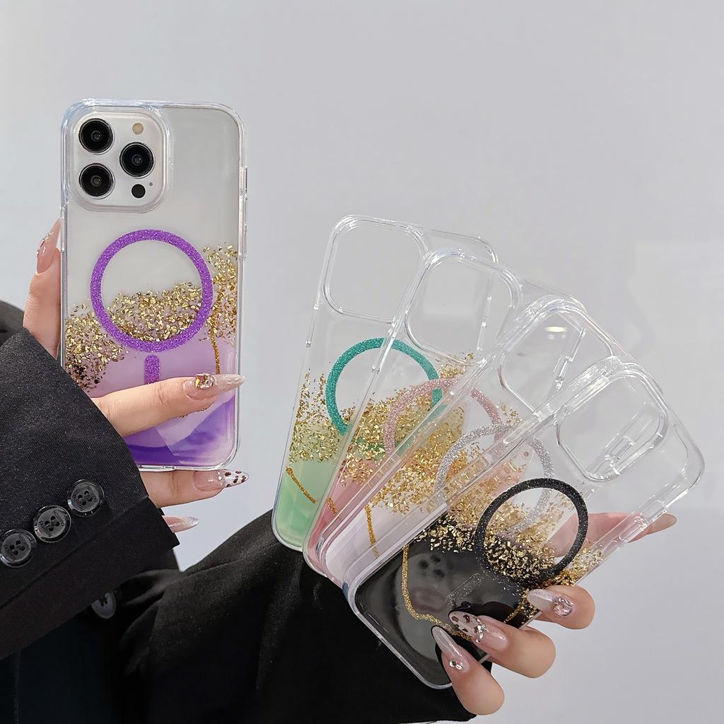 For iPhone 14 Pro Max Case Compatible with MagSafe Epoxy Marble Texture PC+TPU Phone Cover