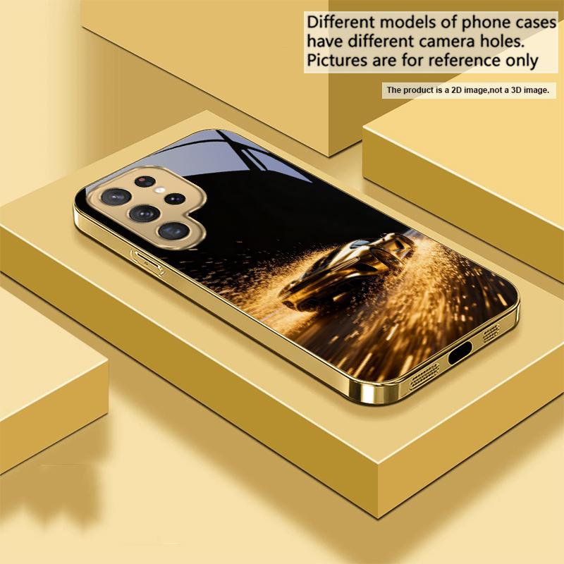 Flying Golden Supercar For Samsung Galaxy S20 FE S21 S22 S23 Plus S24 Ultra 25Ultra S21+ S9+ S22Plus Golden Glass Phone Case