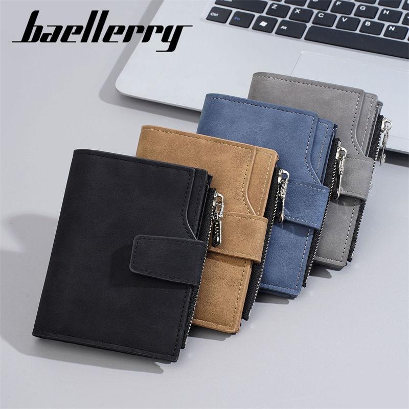 Baellerry Artificial Leather Short Wallets for Men Vintage Design Business Card Holder Zipper Cash Bag Packs Coin Purse