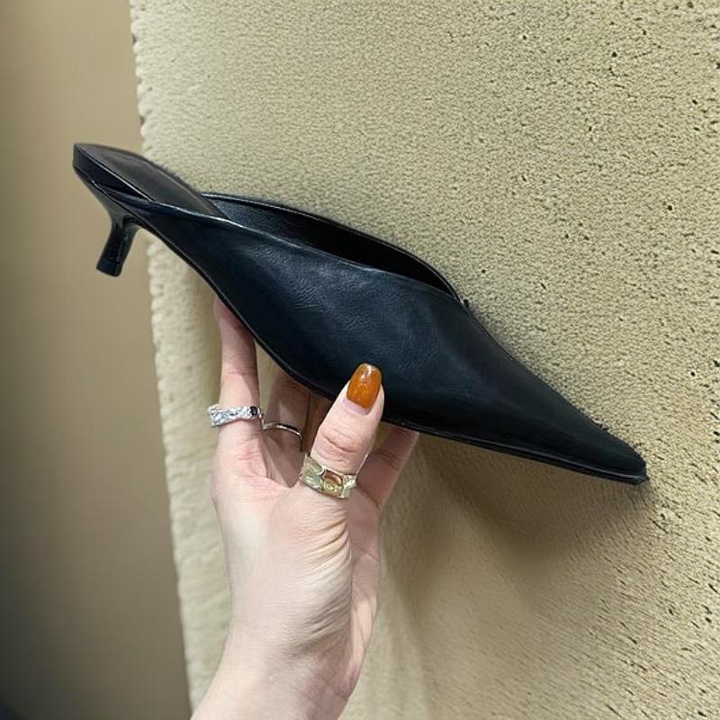Fashion New Style Designer Retro Brand Women Mules Shoes Fashion Pointed Toe Shallow Slip on Slipper Shoes Thin Low Heel Dress Sandal