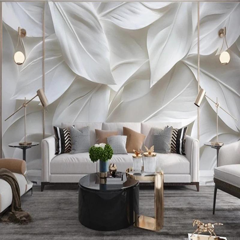 Tapet abstract cu pene albe, pictură murală simplă, living, dormitor, decorațiuni interioare