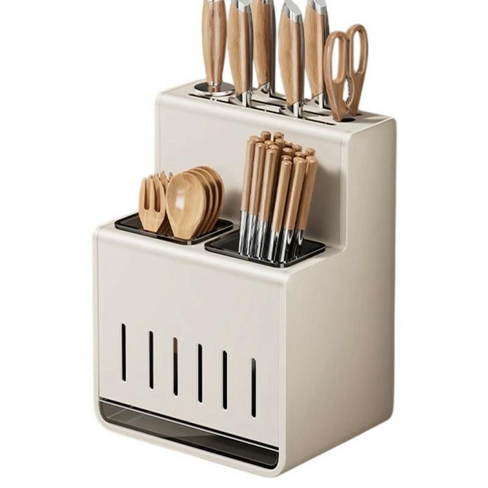 Kitchen Utensil Organizer Space Aluminum + ABS Wall Mounted No Drill Knife Holder Fork Spoon Storage Rack B