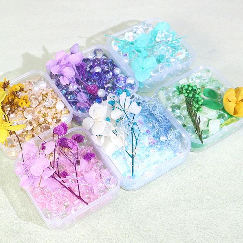 Artistic Dried Floral Arrangement In Resin Featuring Natural Stones And Pearls Lightweight Decorative Accent