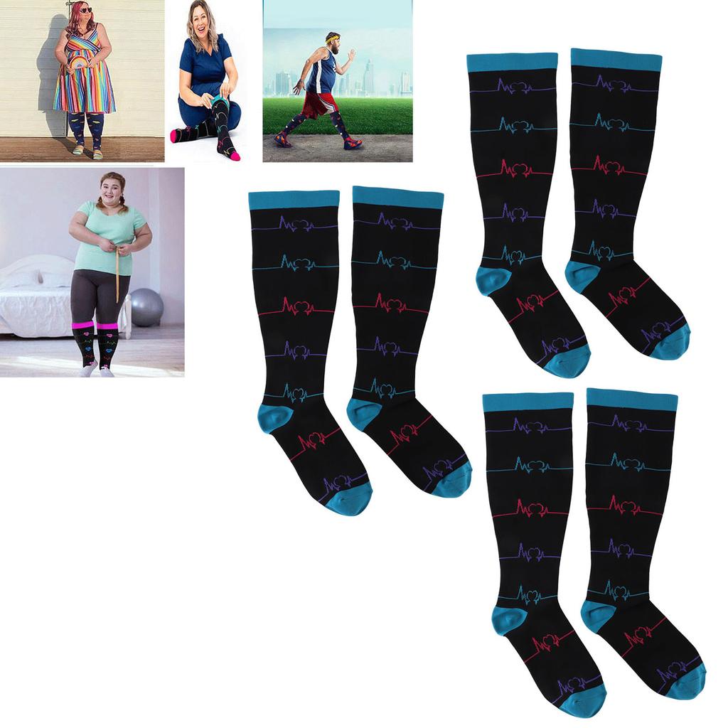 Kompressionsstrümpfe in Übergröße für Damen und Herren, breite Wade, extra kniehoch, Unterstützung für die Durchblutung, 3 Paar 