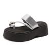 Small Man Height-increasing Platform Beach Shoes Women's Outer Wear 2025 Summer New High-end Silver Rhinestone Toe Slippers