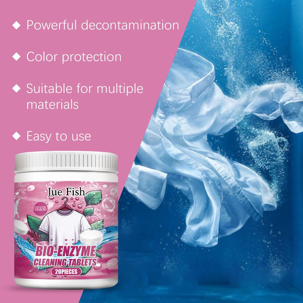 JUE FISH Bio-Enzyme Cleaning Tablets Clothing Oil Remover Clothes Sweat Stain Cleaner Laundry Whitener Fabric Clothes Effervescent Tablet