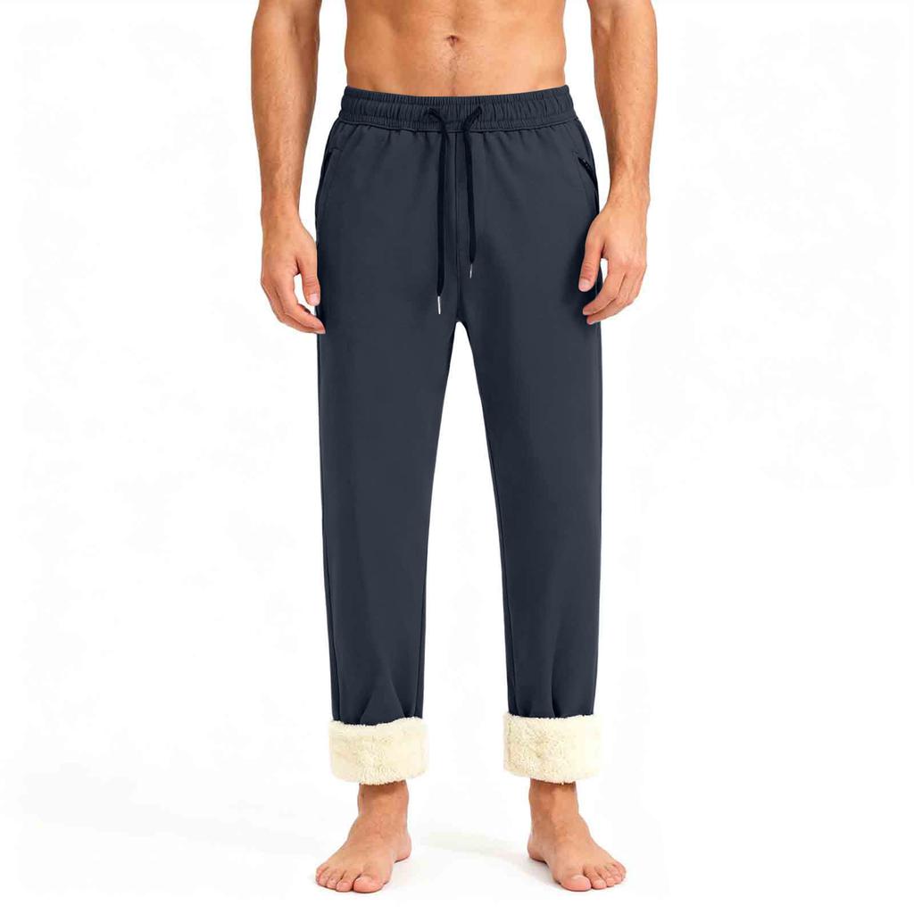 Men's Drawstring Pocket Fleece-Lined Straight-Leg Casual Pants