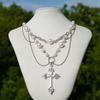 Cyberpunk Cross Pendant Necklace Female, Personalized Metal Rivet Imitation Pearl Clavicle Necklace