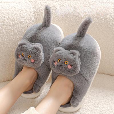 Papuci pentru pisici Femei Bărbați Tobogane pentru acasă de iarnă Pantofi de podea Kawaii Papuci cu blană Fată Catâri albi Papuci de cadou amuzanți drăguți 2024
