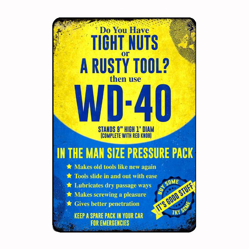 

Vintage Retro WD40 Spray Garage Tools Metal Sign Mural Painting Customize Kitchen Tin Sign Posters Room Wall Decoration 20x30cm（7.8x11.8inch）