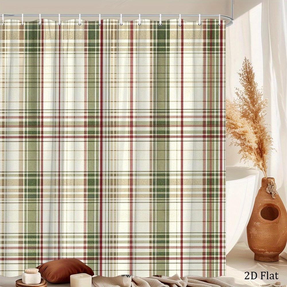 Textile Article Green/Red/Beige Classic Tartan Plaid Shower Curtain Checke Pattern Polyester Bath Curtain With 12 Hooks For Rustic Decor