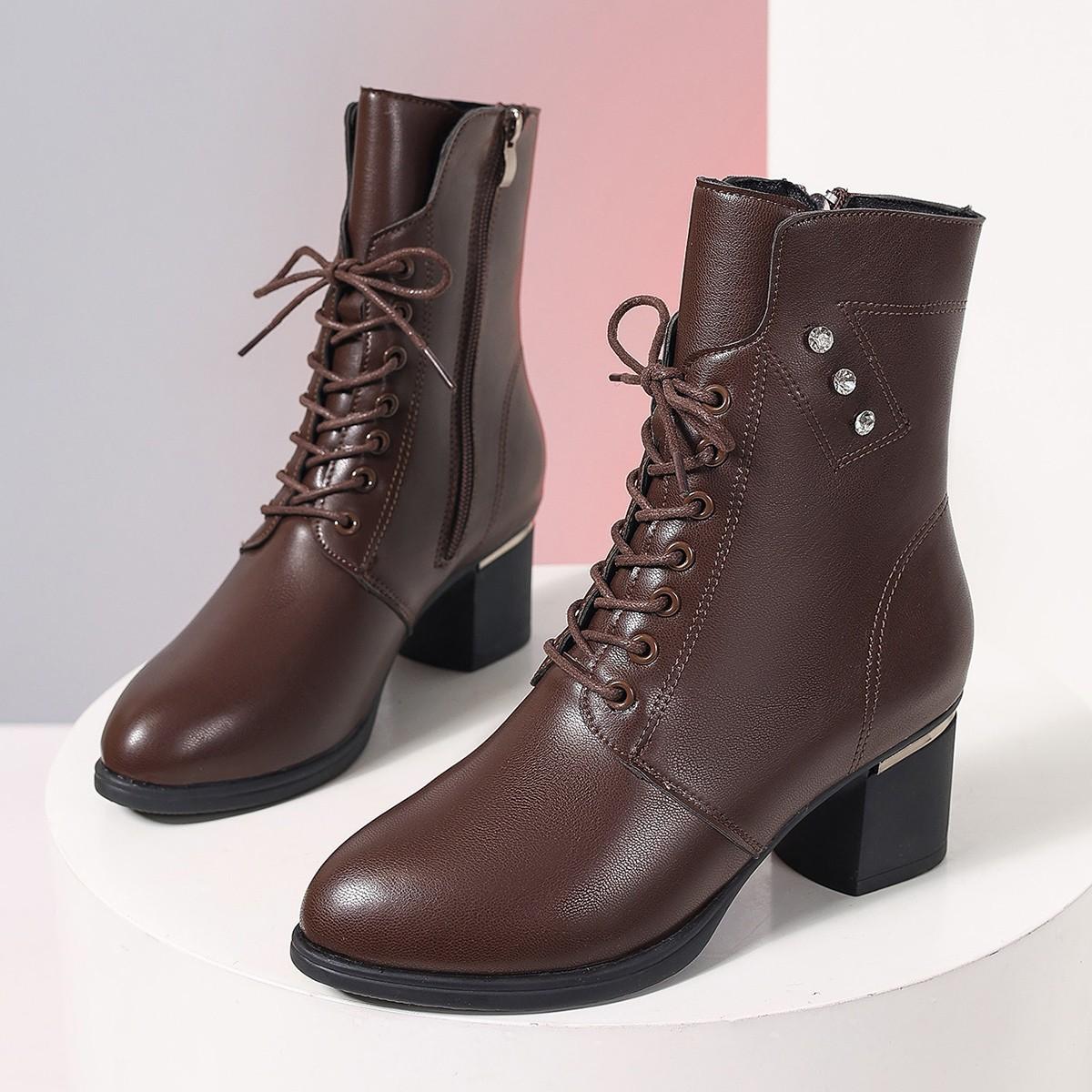 

Осень и зима новая толстый каблук средний каблук ботинки Мартин женские британский стиль мода большой размер боковая молния средняя голень женские ботинки 35