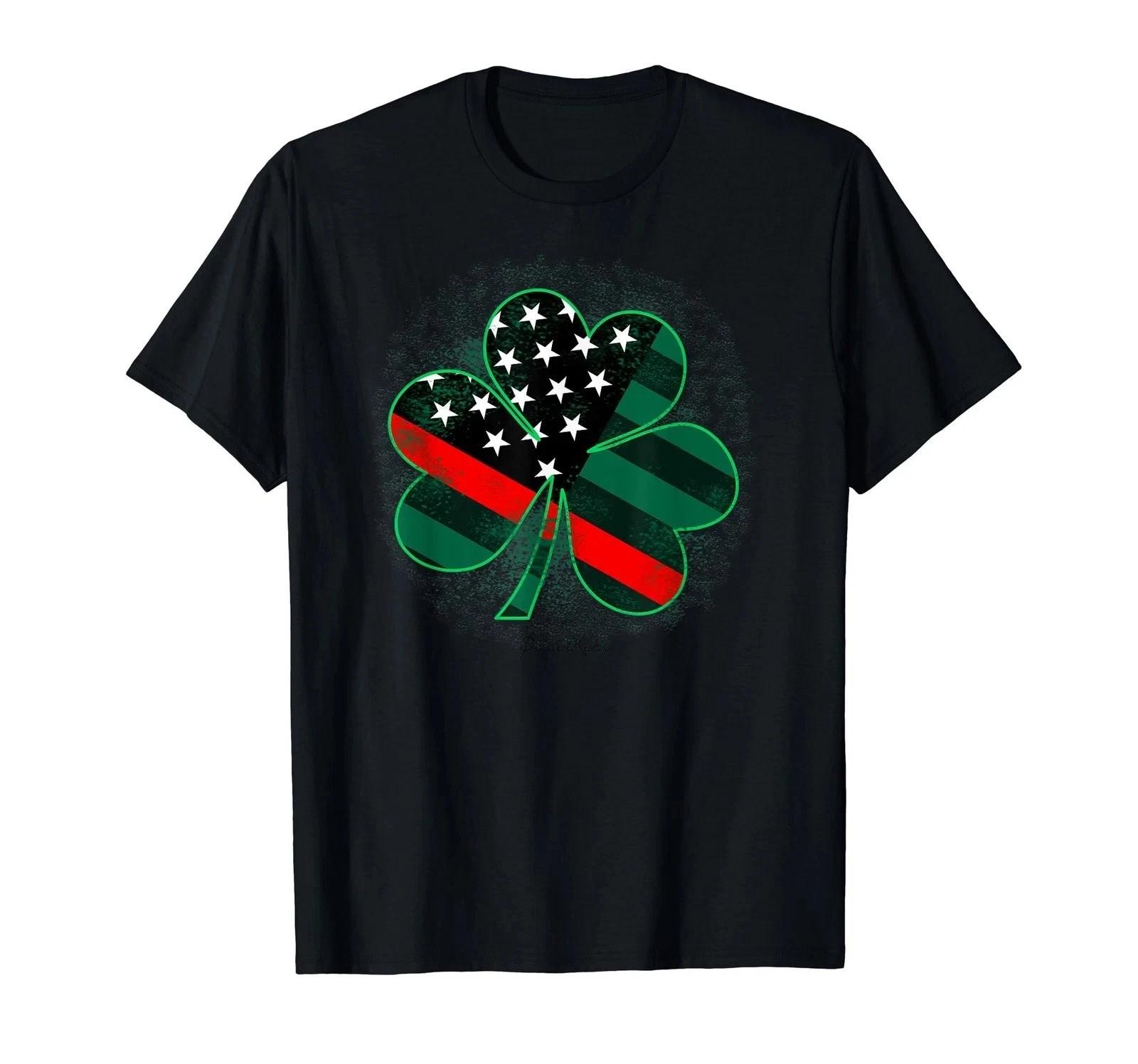 Thin Red Line Firefighter St Patrick Shamrock Graphic Tee S