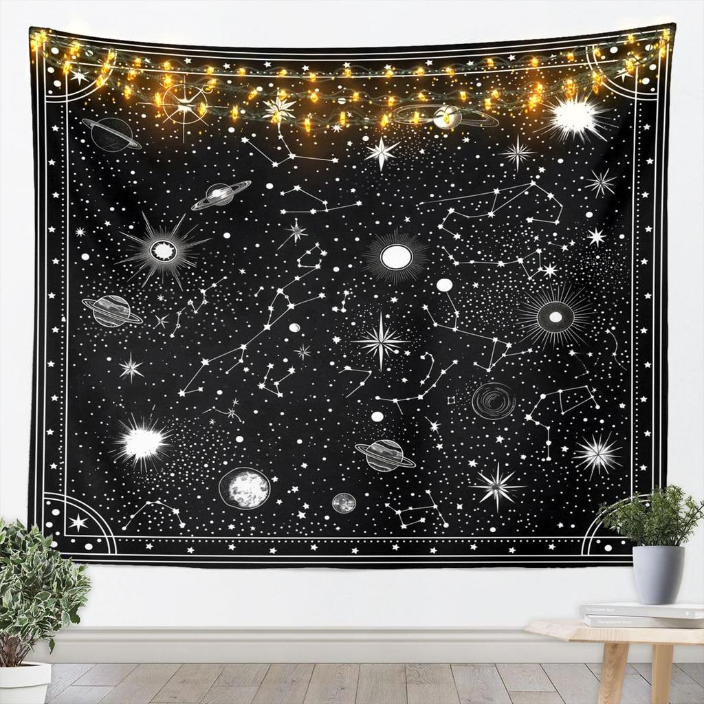 Bohemian Tapestry for Bedroom | Sun and Moon Wall Tapestry Aesthetic Antique Decor Cosmic Galaxy Tapestries, Universe Stars