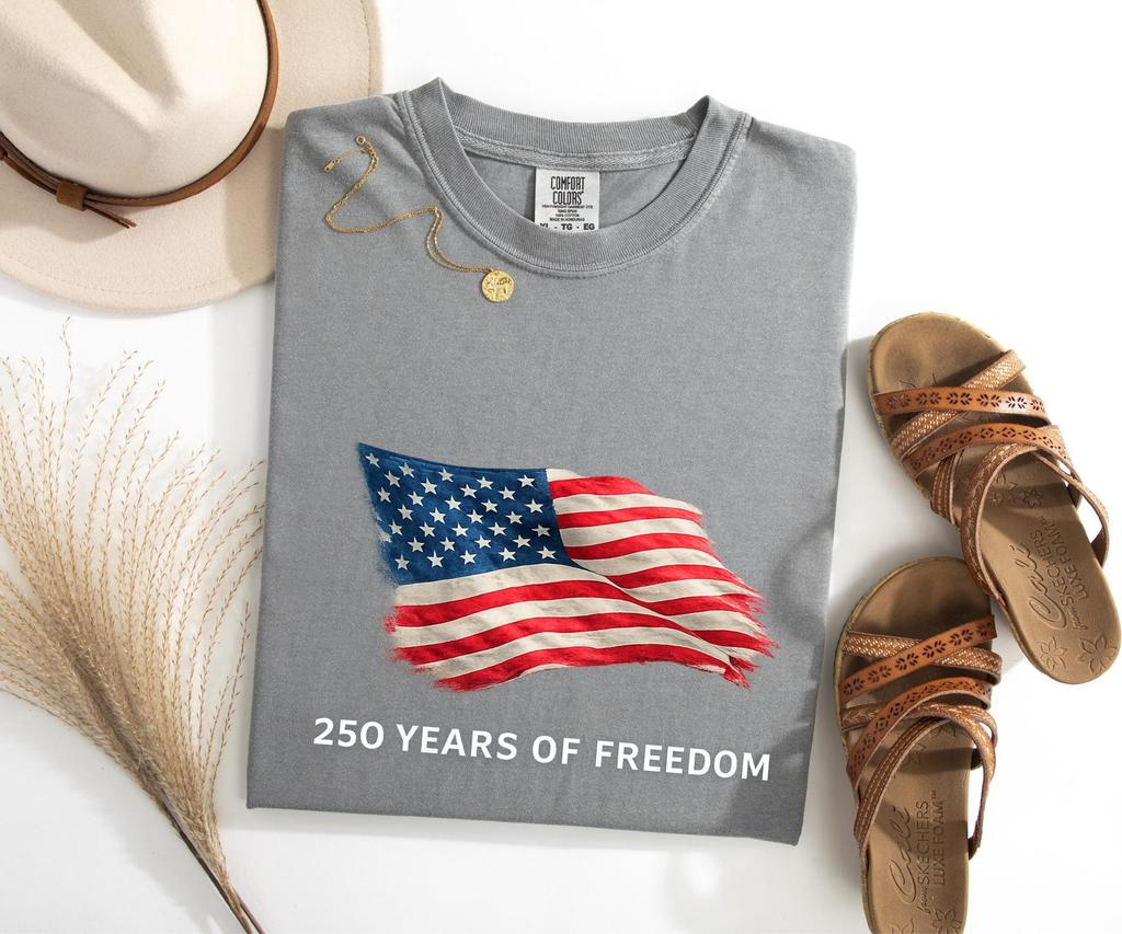 Comfort Colors 250 Years Of Freedom Shirt, USA Anniversary Shirt, Freedom Tee, 4th of July Shirt, Retro American Flag Shirt, Patriotic Tee
