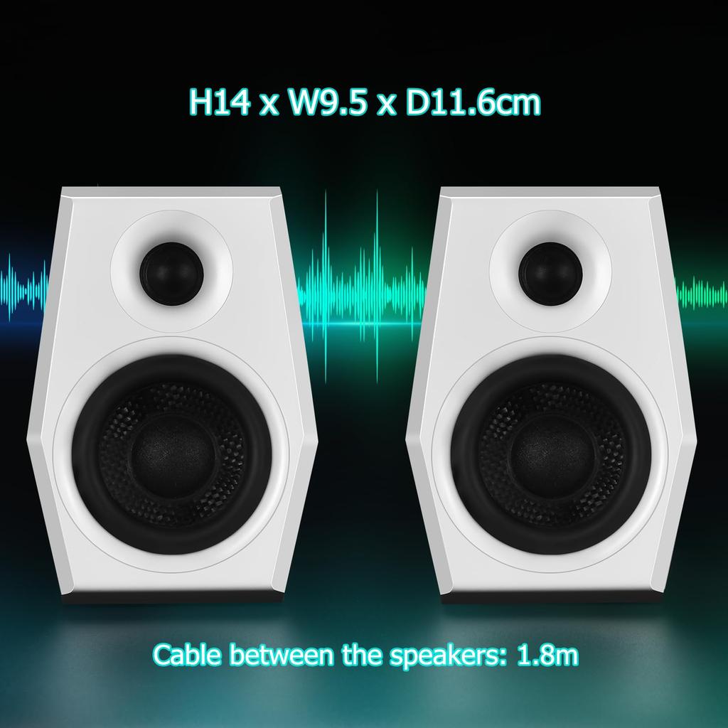 Sanyun SW209 36W Computer Gaming Speakers with 3 EQ Modes Dynamic 3D Surround RGB Compatible with White (Game/Movie/Music), Sound, 24-bit DAC,