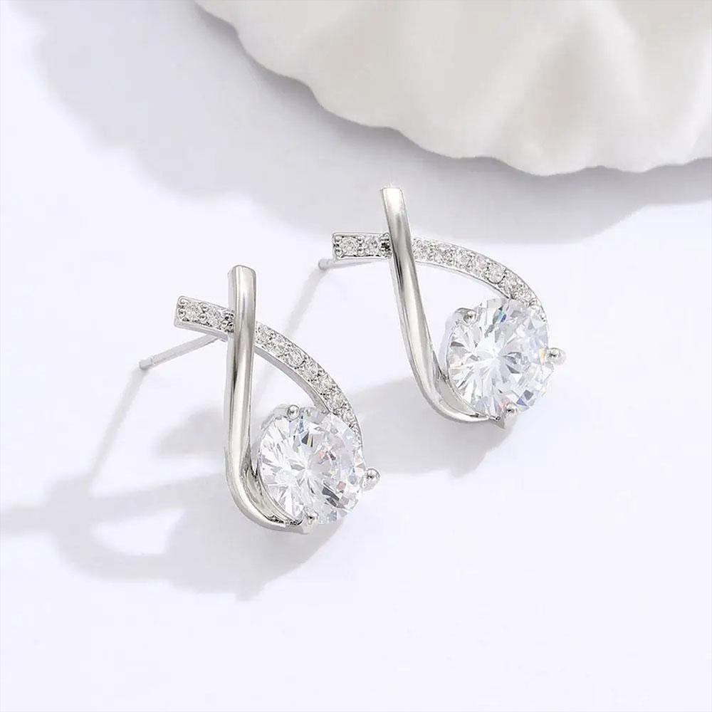 Shiny Micro-inlaid Rhinestone Earrings for Women Zircon Earrings Geometric Cross Stud Earring Daily Life Earwear  Gift
