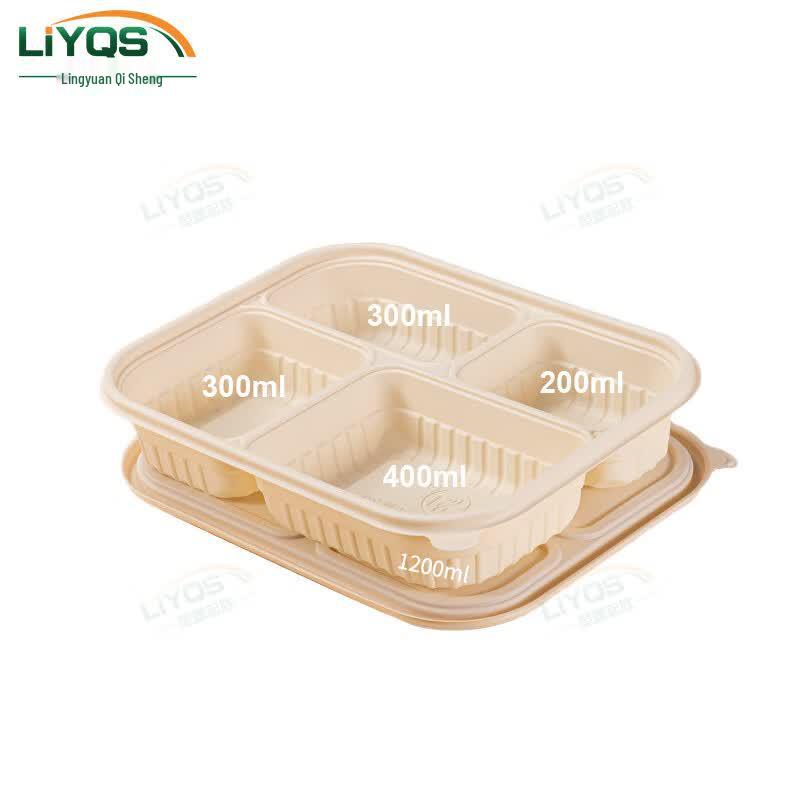 Eco-Friendly Corn Starch 4-Compartment Takeaway Container