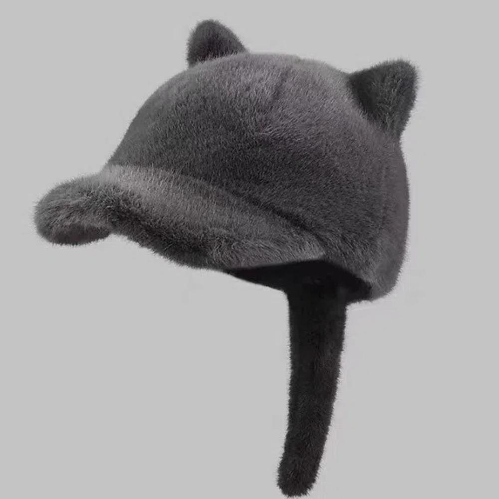 Cosplay Cat Ear Plush Hat Lovely Tail Peaked Cap Fashion Black Cat Baseball Cap  Autumn