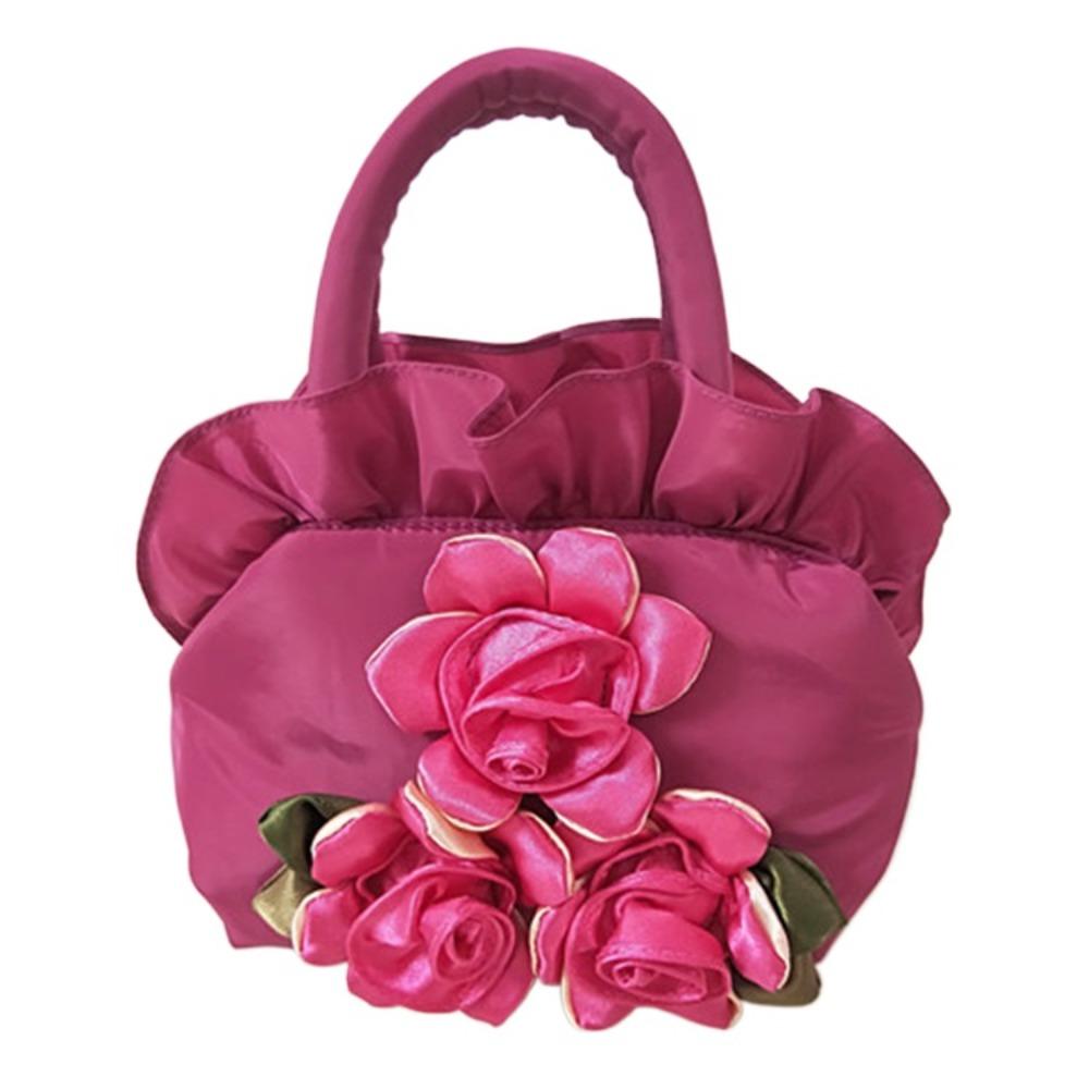 Satin Silk Hanfu Flower Drawstrings Bag Ruffle Small Purse Wallet Rose Flower Handbag  Ladies/Girls