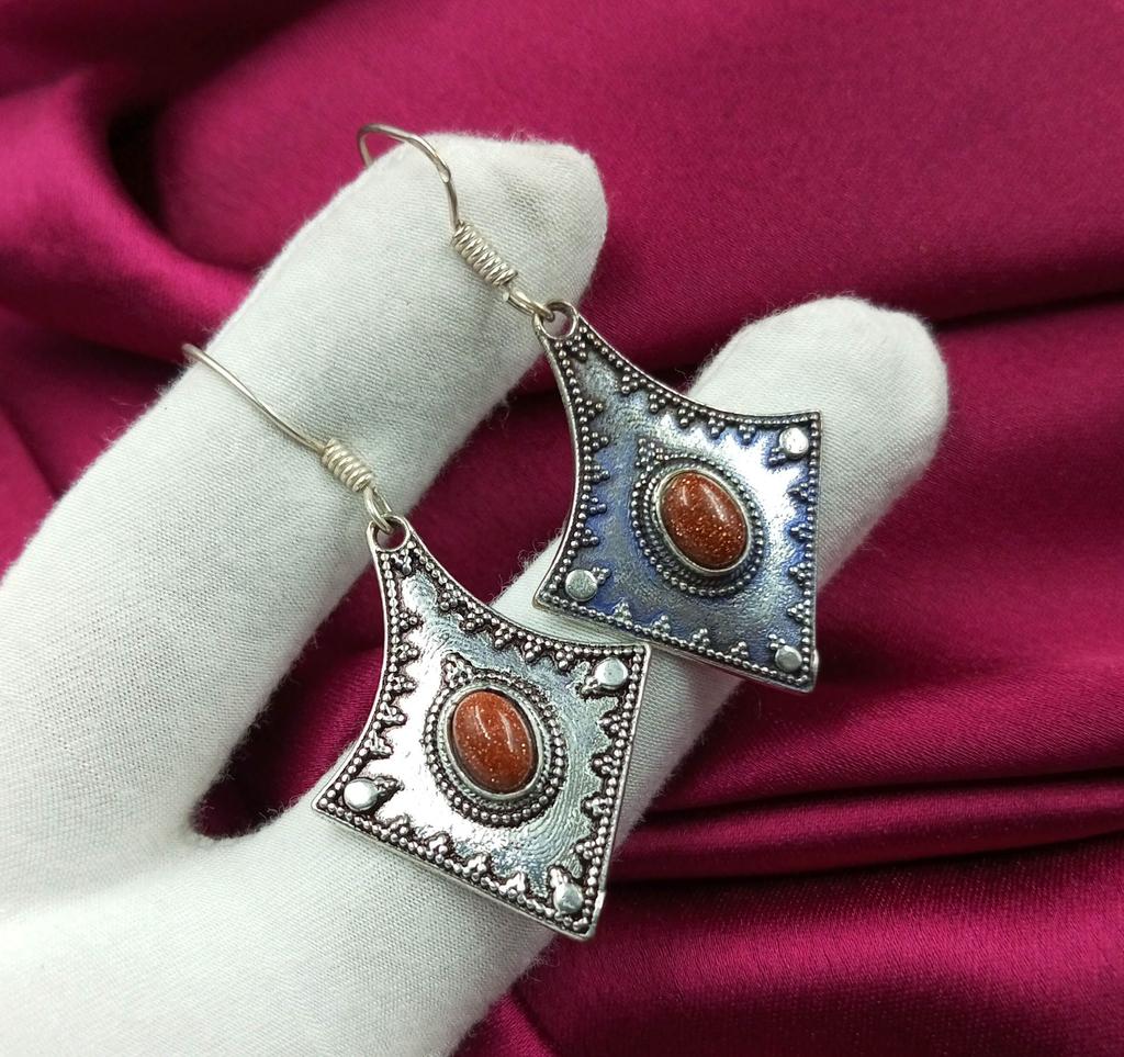 Sunstone Gemstone 925 Sterling Silver Plated Women Hook Earrings EEJ-E30