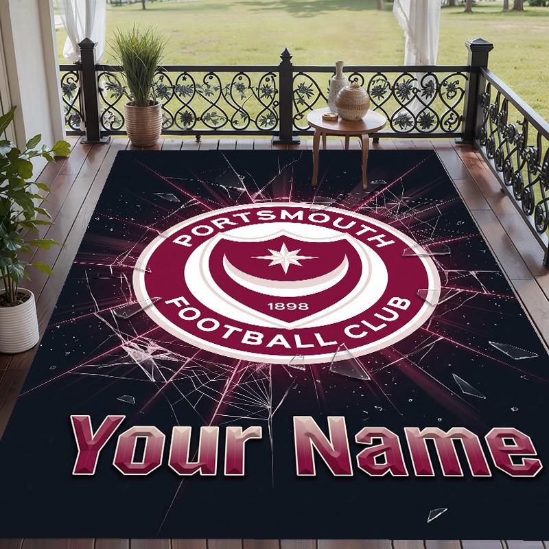 Custom Text Printed Rug Portsmouth FC Non Slip Floor Carpet For Home Room Decor