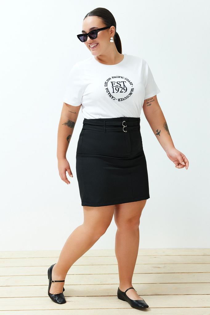 Damen Stil Übergröße Grau Hohe Taille Doppelt Gürtel Detaillierter Webrock