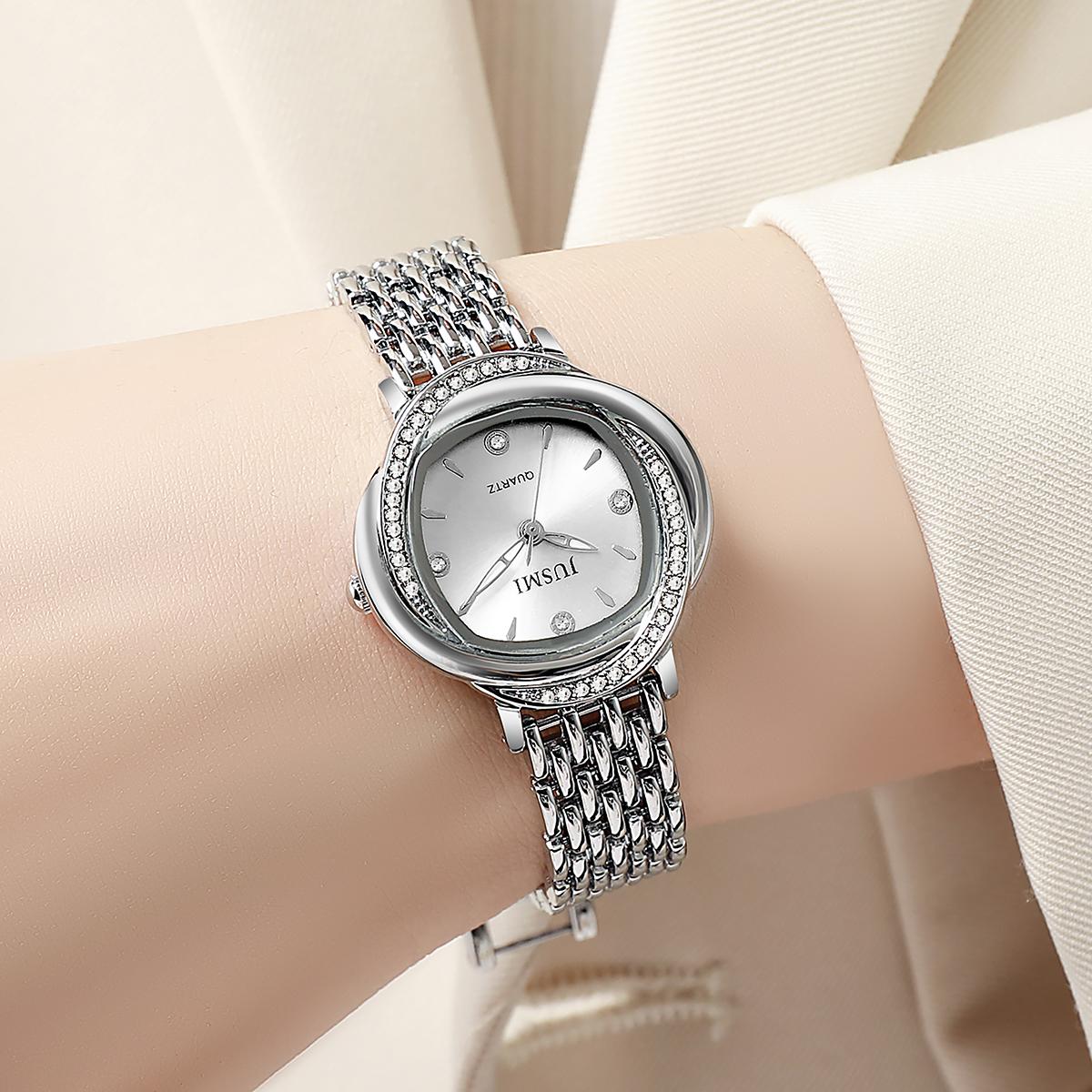 

Simple diamond studded dial, fashionable light luxury steel strip, versatile watch, women s quartz watch серебряный
