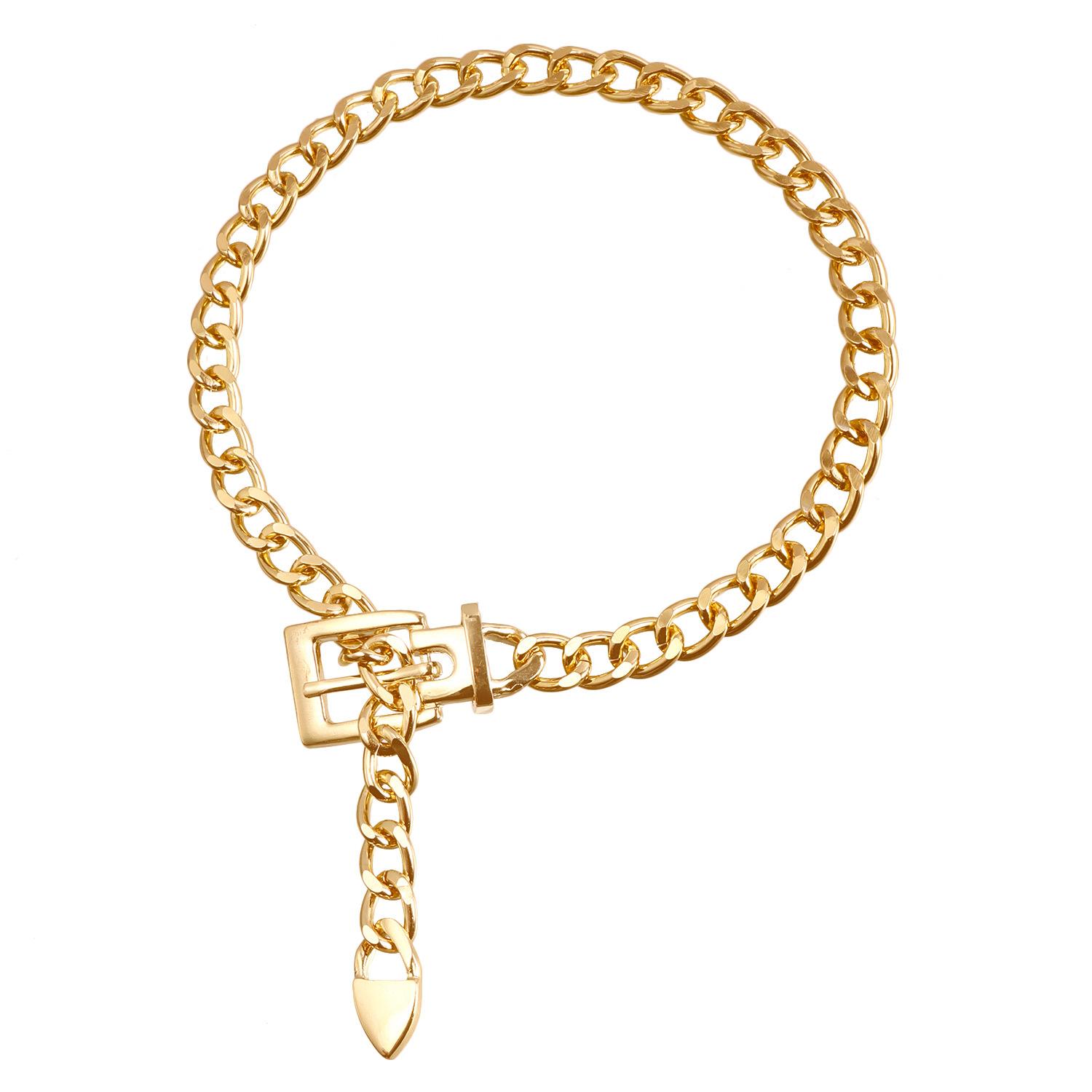 

Simple design belt buckle chain collarbone neck chain, retro hipster personality necklace золотой