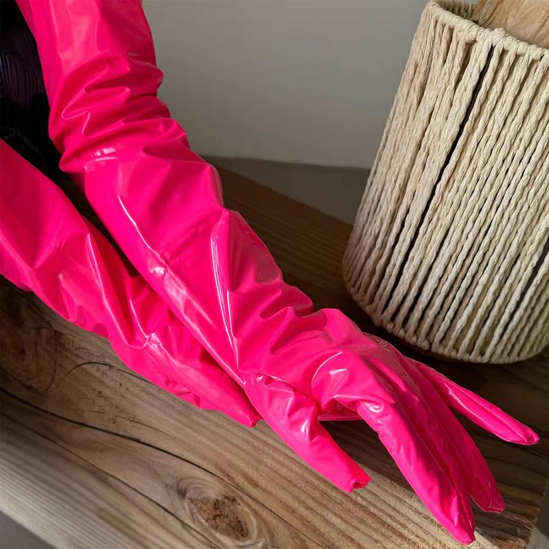 53Cm Guanti Lunghi Lucidi Sexy da Donna Pelle Sintetica Lattice Abbigliamento Cosplay Danza su Palo Night Club Guanti Stretti Accessori