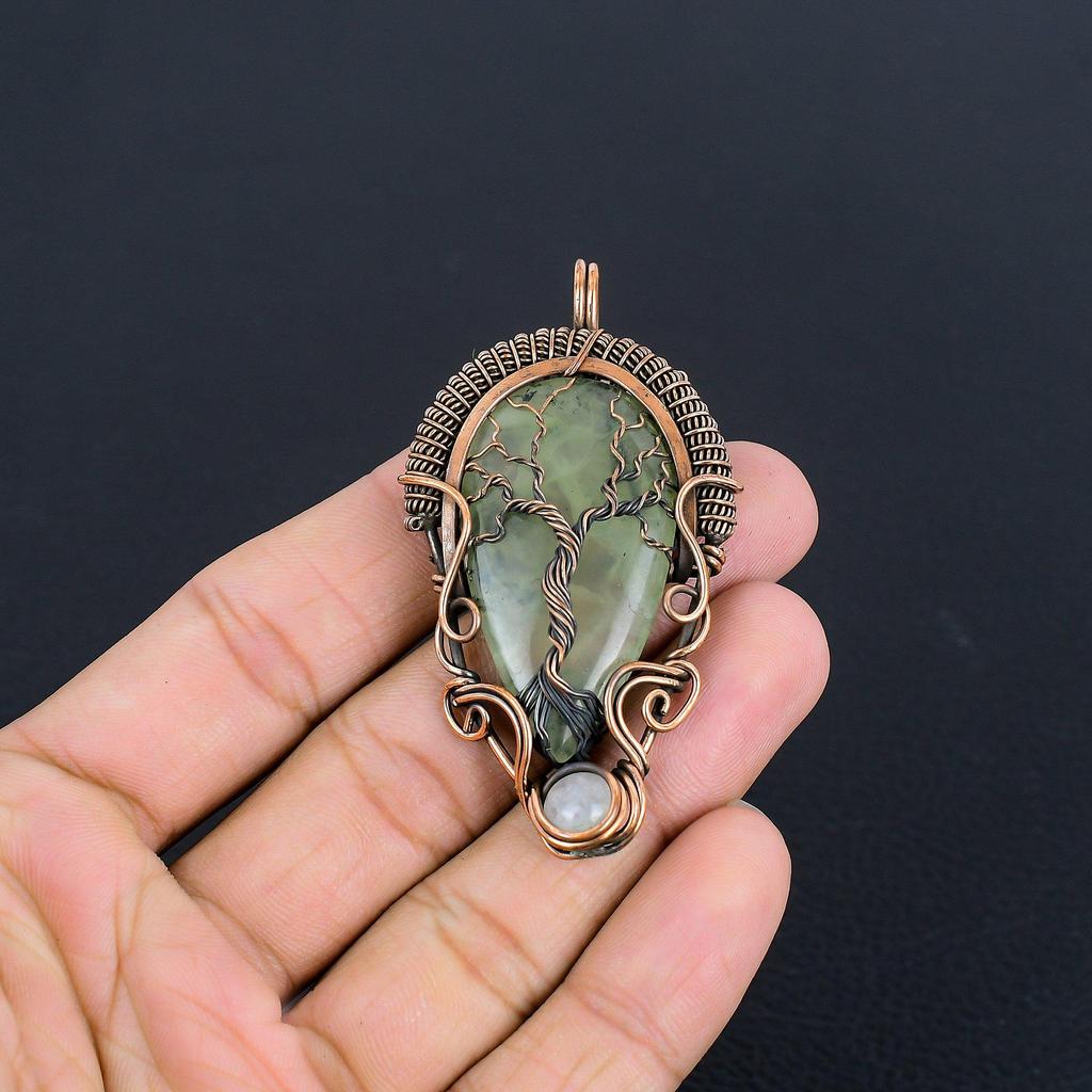 Prehnite Jewelry, 999 Copper Wire Wrapped Pendant Handmade Gemstone Jewelry, Gifts For Wife Brand New Pendant