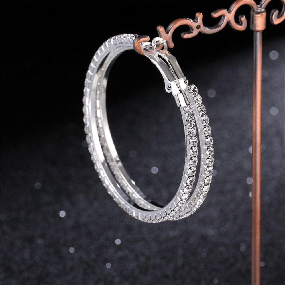Women Big Rhinestone Silver Gold Crystal Hoop Earrings Ear Stud Drop Earrings Dangle Jewelry