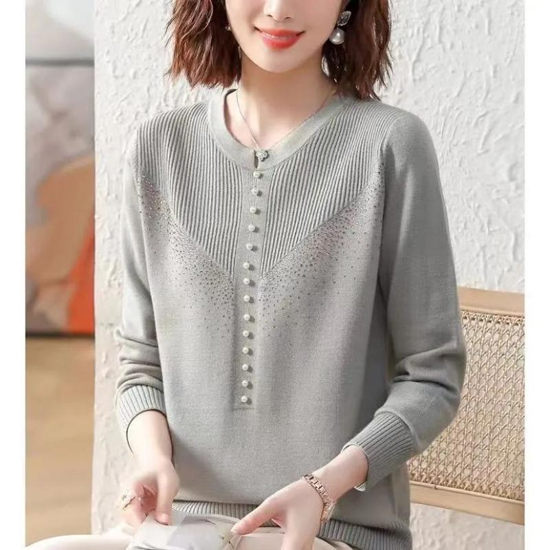 

Fashionable Knitted Sweater Long-sleeved Base Women s Loose Top S серый