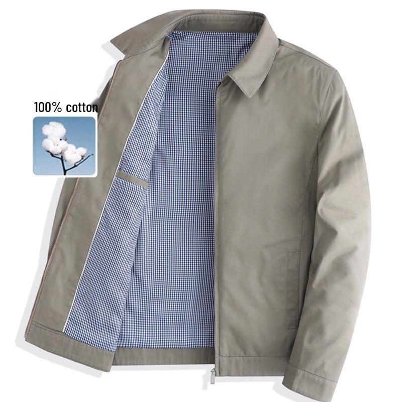 100% Cotton Men's Fashion Lapel Jacket - Perfect for Spring/Autumn Business Wear for Middle-Aged Leaders