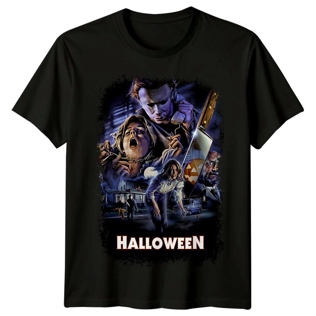 Halloween (1978) Movie Poster Inspired 100% Cotton T-shirt Mens Tees Top Retro 80s Tee