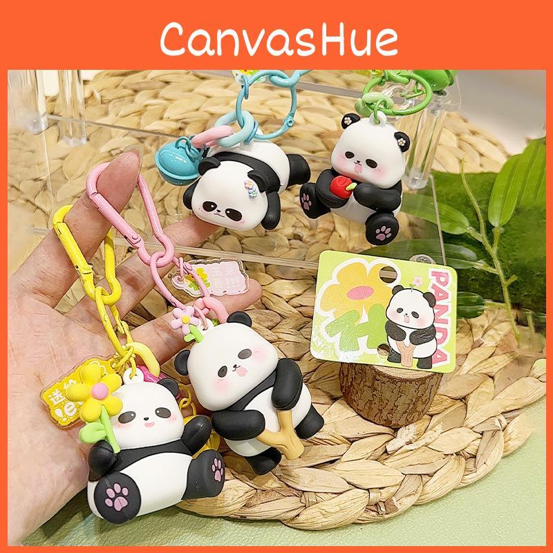Charming Panda Fluffy Keychain Fun Zoo Character Keyring Colorful Resin Material Design