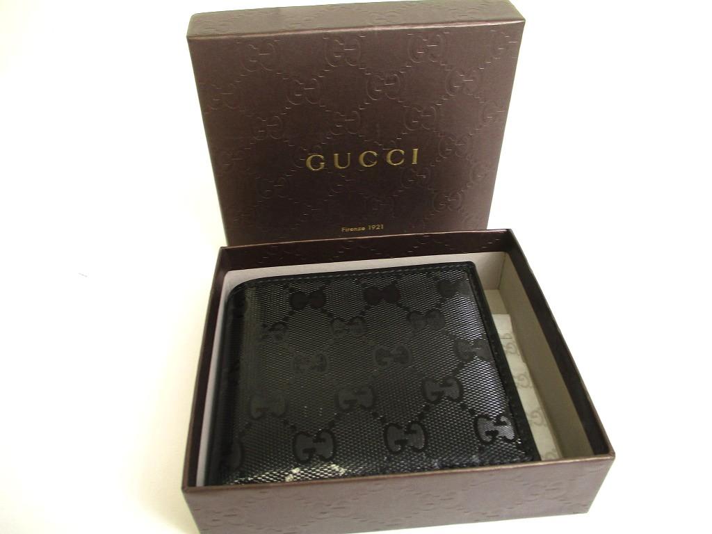 Authentisches GUCCI Imprimee Schwarzes Beschichtetes Canvas Leder Bifold Geldbörse #a770 Aufgearbeitet