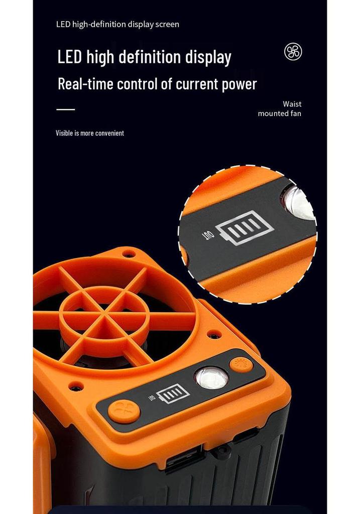 Rechargeable Portable Waist Clip Fan for Summer Cooling, Outdoor, and Construction Use