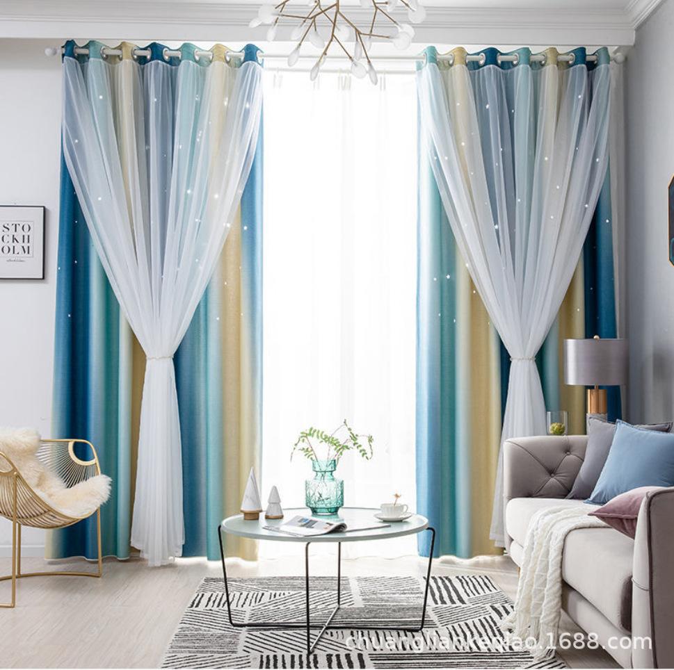 Morandi'S Gradual Change Of Stripes, Double-Layer Integrated Blackout Gauze Curtain Finished Product