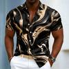 Men's  Marble Swirl Print Short Sleeve Shirt, Luxury Fluid Pattern Casual Button Down Top for Spring & Summer