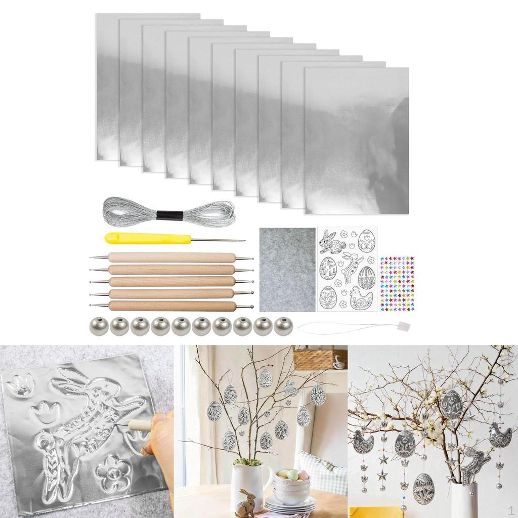 Präglad Folie Konstkit Aluminiumplåtar Tjocka med Påsktema Mönsterplåt Hantverk DIY