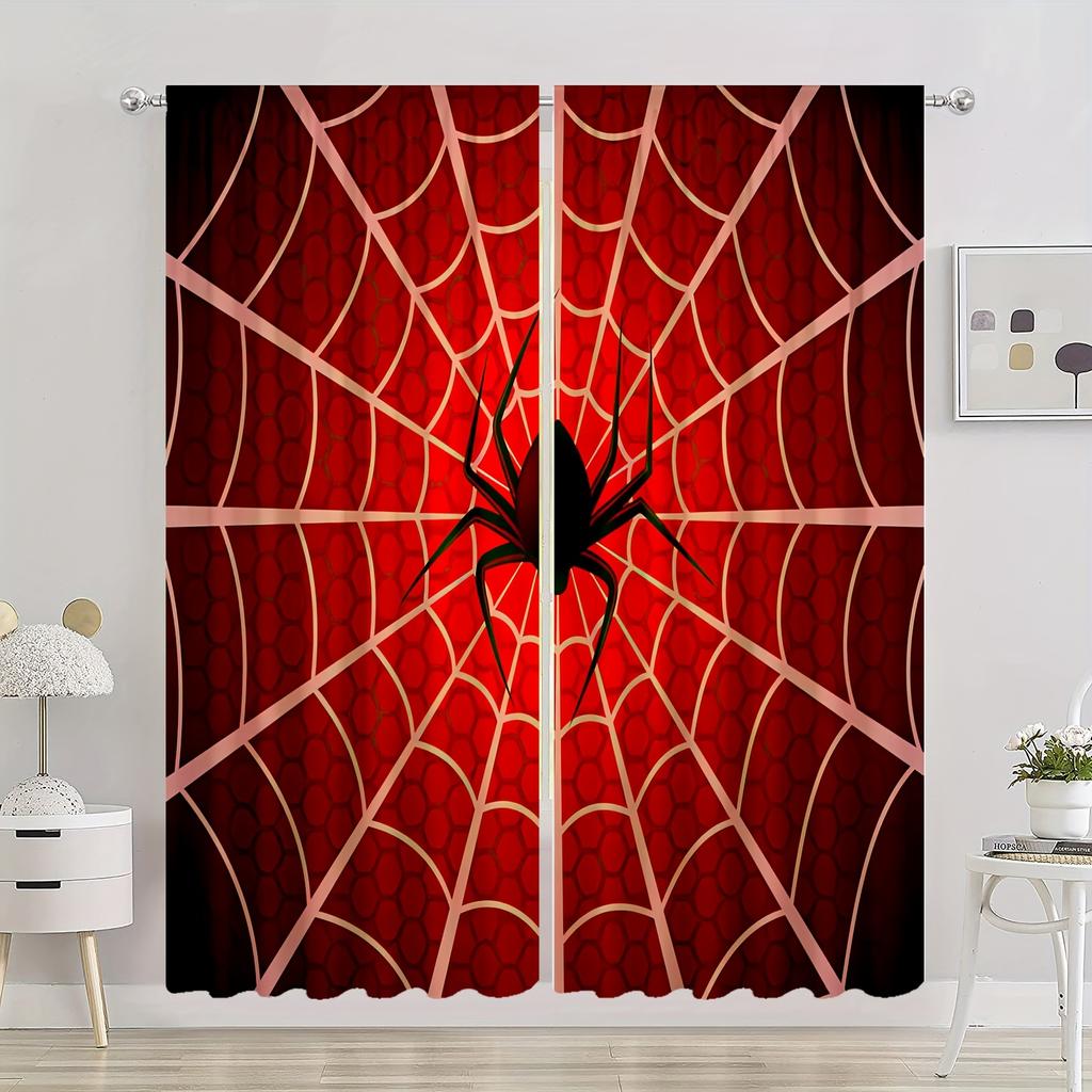 2 Stück Schwarze Spinne Rot Abteilung HD Digitaldruck Vorhänge Heimdeko Wohnzimmer Schlafzimmer Stangentasche Vorhang Effekt Stil Bett