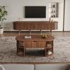 2-teiliges Wohnzimmer-Set, Couchtisch mit hochklappbarer Tischplatte, TV-Schrank, Schiebetüren, vertikale Riffelung, Holzbeine, Goldene Griffe, Stauraum