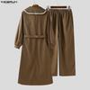 INCERUN Oversized Autumn Men Sailor Collar Long Sleeve Windbreaker Long Pants Casual Two Pieces Sets Outfits
